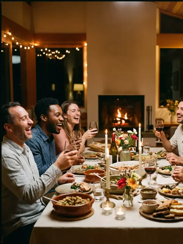 Guests around a candle-lit dinner table, from Dine at Home