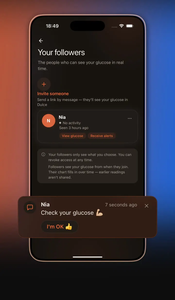 Dulce followers screen with a nudge from family