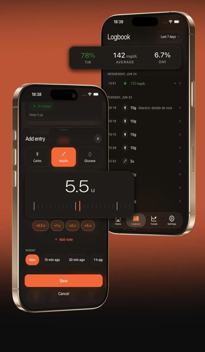 Dulce logbook with the add-insulin screen
